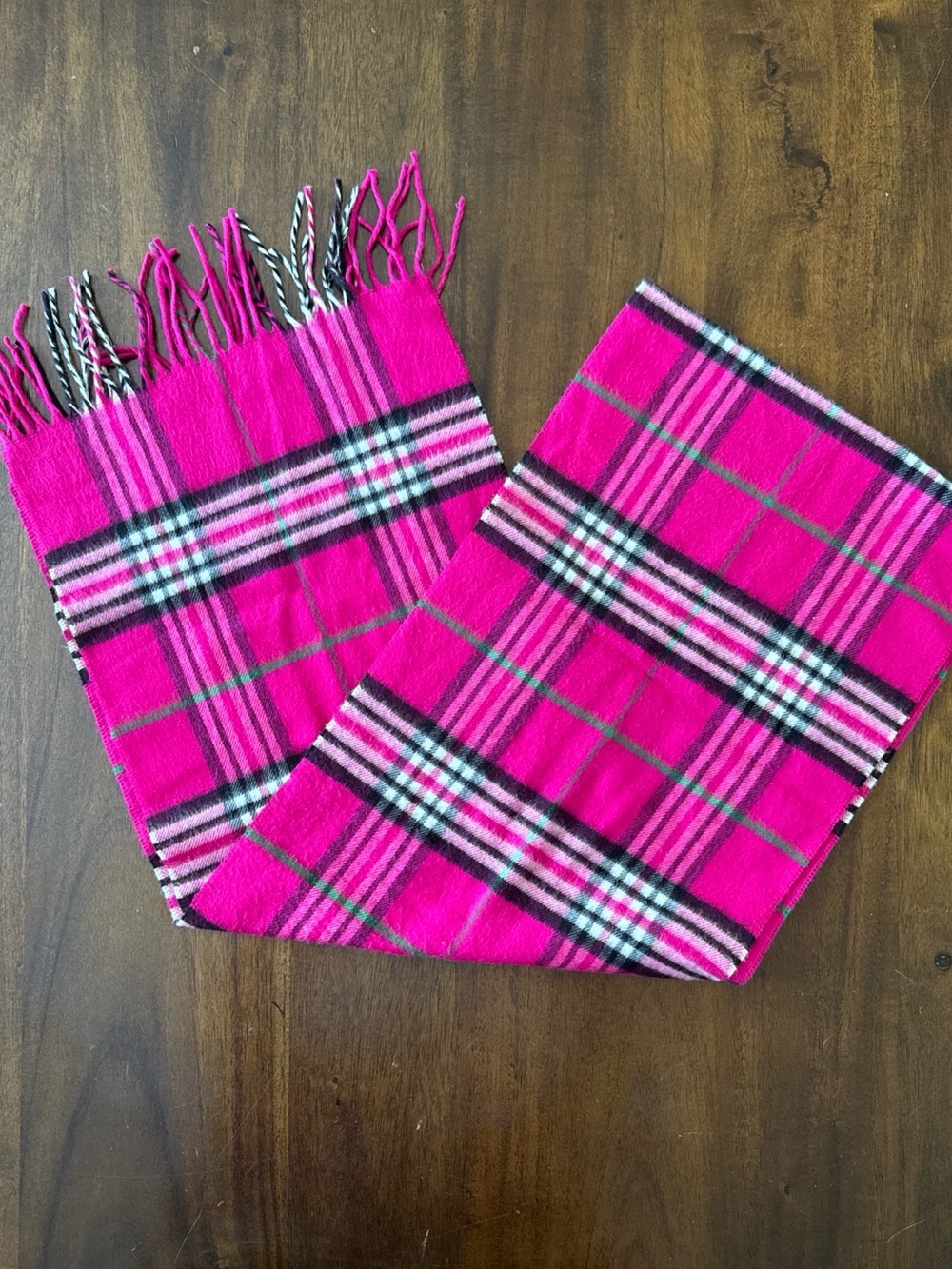 V Fraas Cashmink pink plaid Acrylic Scarf Made in Germany 66 long x 12 wide